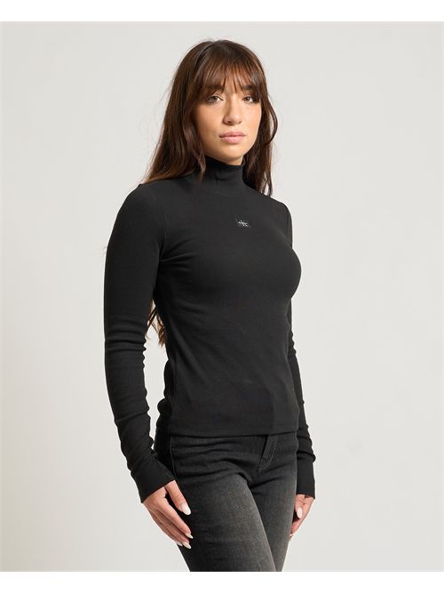 Maglia a collo alto Calvin Klein donna in cotone a costine CALVIN KLEIN | LV047D203GUB1